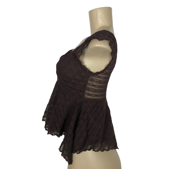 H+H Y2K Lace Peplum Babydoll Top Size M Asymmetrical Ruffle VNeck Fairy Coquette - Picture 4 of 9